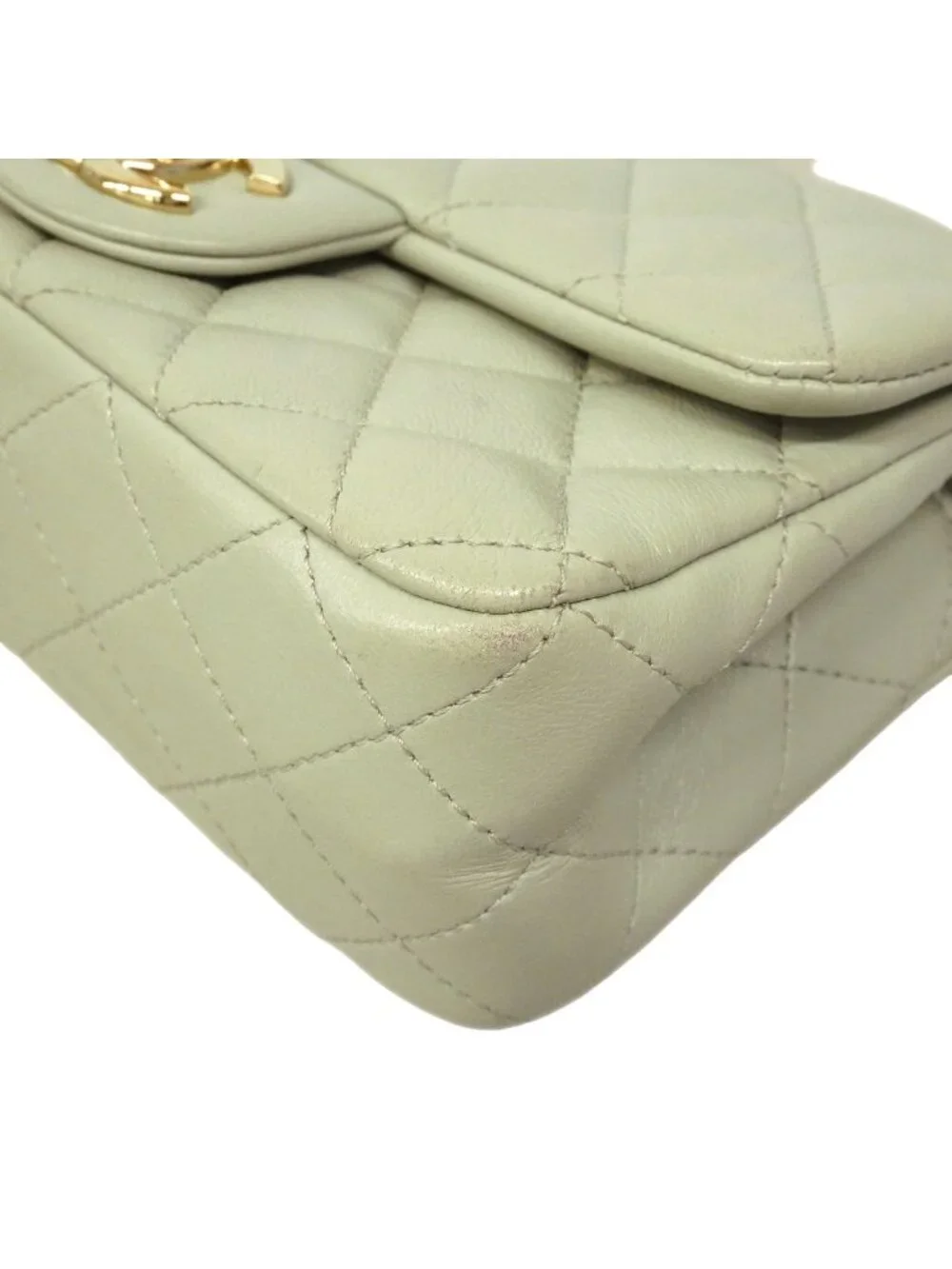 Chanel Shoulder Bag Mini Quilted Lambskin Green Champagne Gold